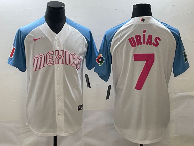 Men 2023 World Cub Mexico #7 Urias White blue Nike MLB Jersey13